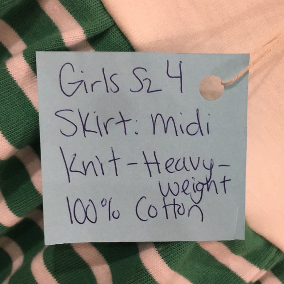 Skirt Girl 4 100% Cotton Heavyweight Green Stripe Midi Straight Mom & Pop’s Kids - Picture 4 of 9